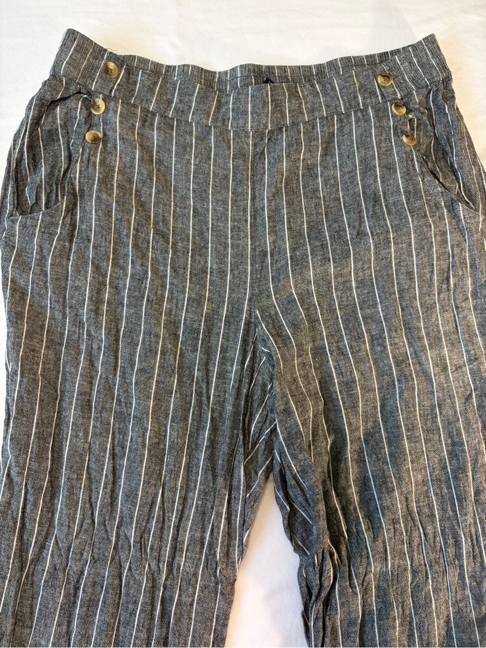 Zac & Rachel Striped‎ Linen-Blend Wide Leg Pants in Gray and White
